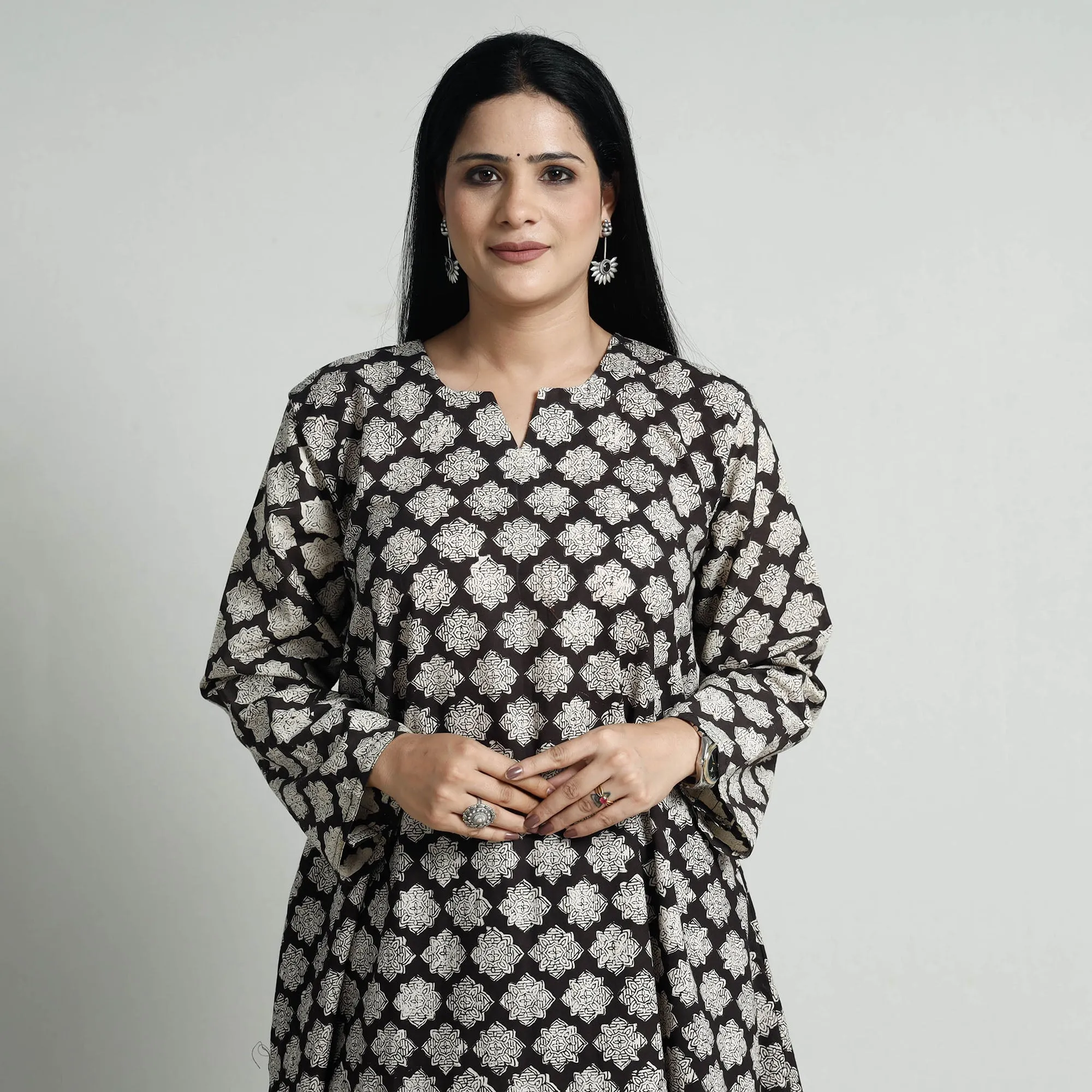 Black - Bagru Block Printed Cotton Kurta with Palazzo Set sold by Itokri product image thumbnail 2