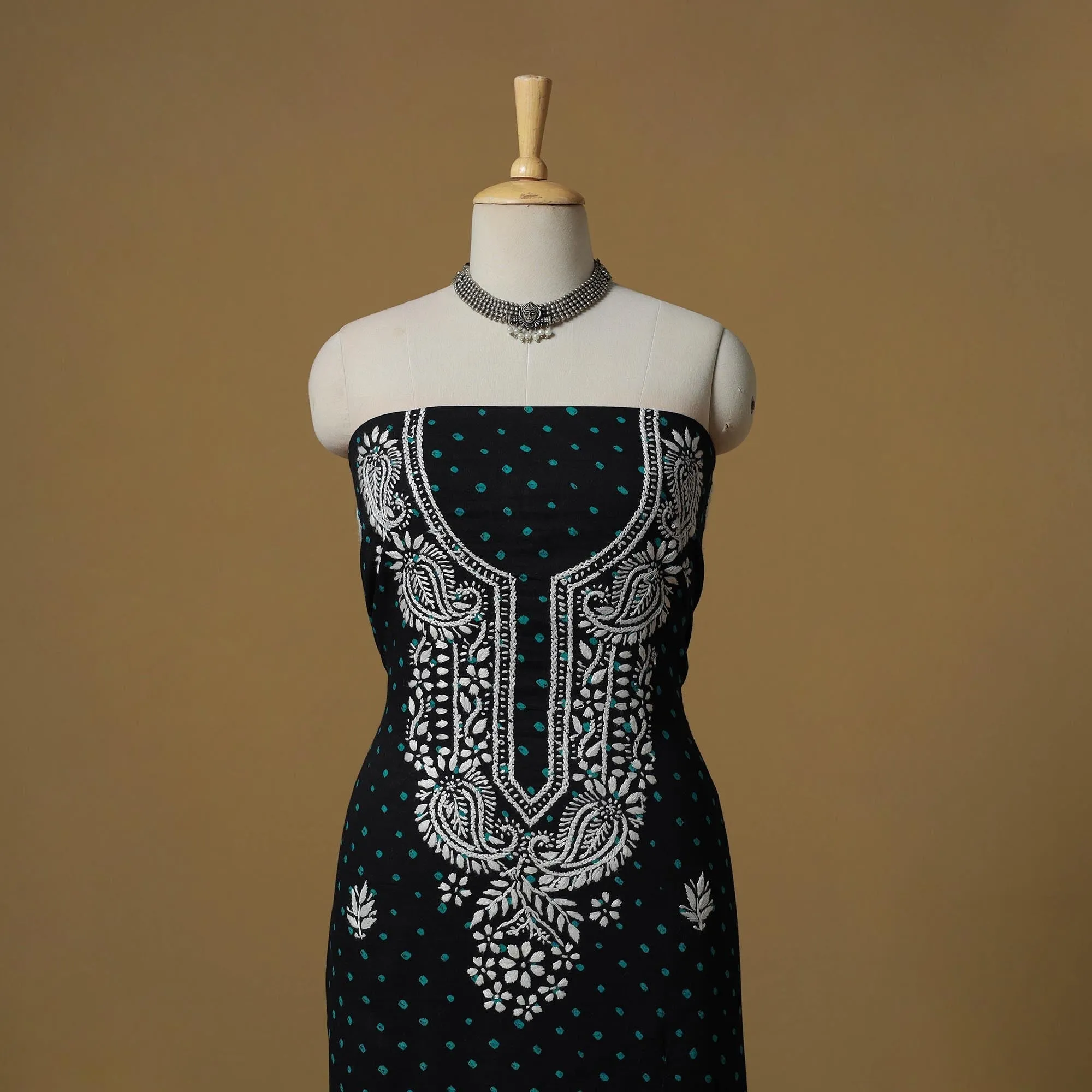 Blue - Lucknowi Chikankari Hand Work Bandhani Unstitched Kurta Material (2.6M) 16 sold by Itokri product image thumbnail 2