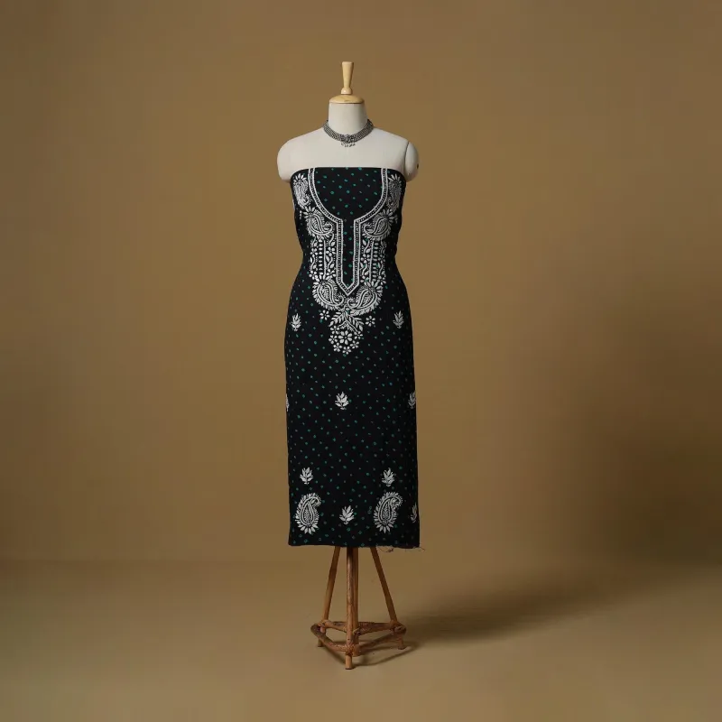 Blue - Lucknowi Chikankari Hand Work Bandhani Unstitched Kurta Material (2.6M) 16 made by Itokri