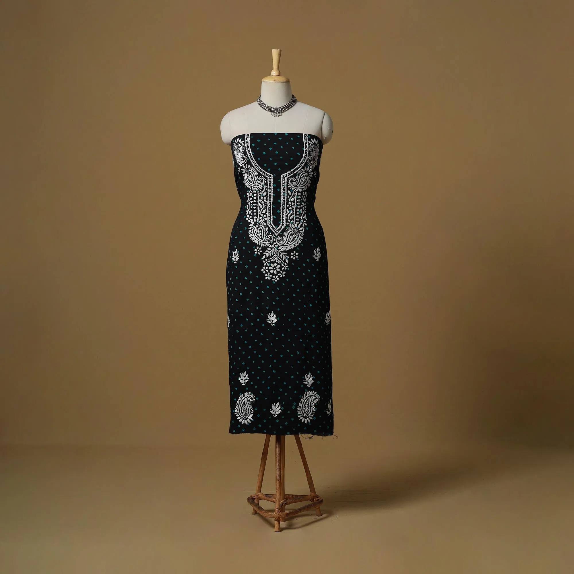 Blue - Lucknowi Chikankari Hand Work Bandhani Unstitched Kurta Material (2.6M) 16 sold by Itokri