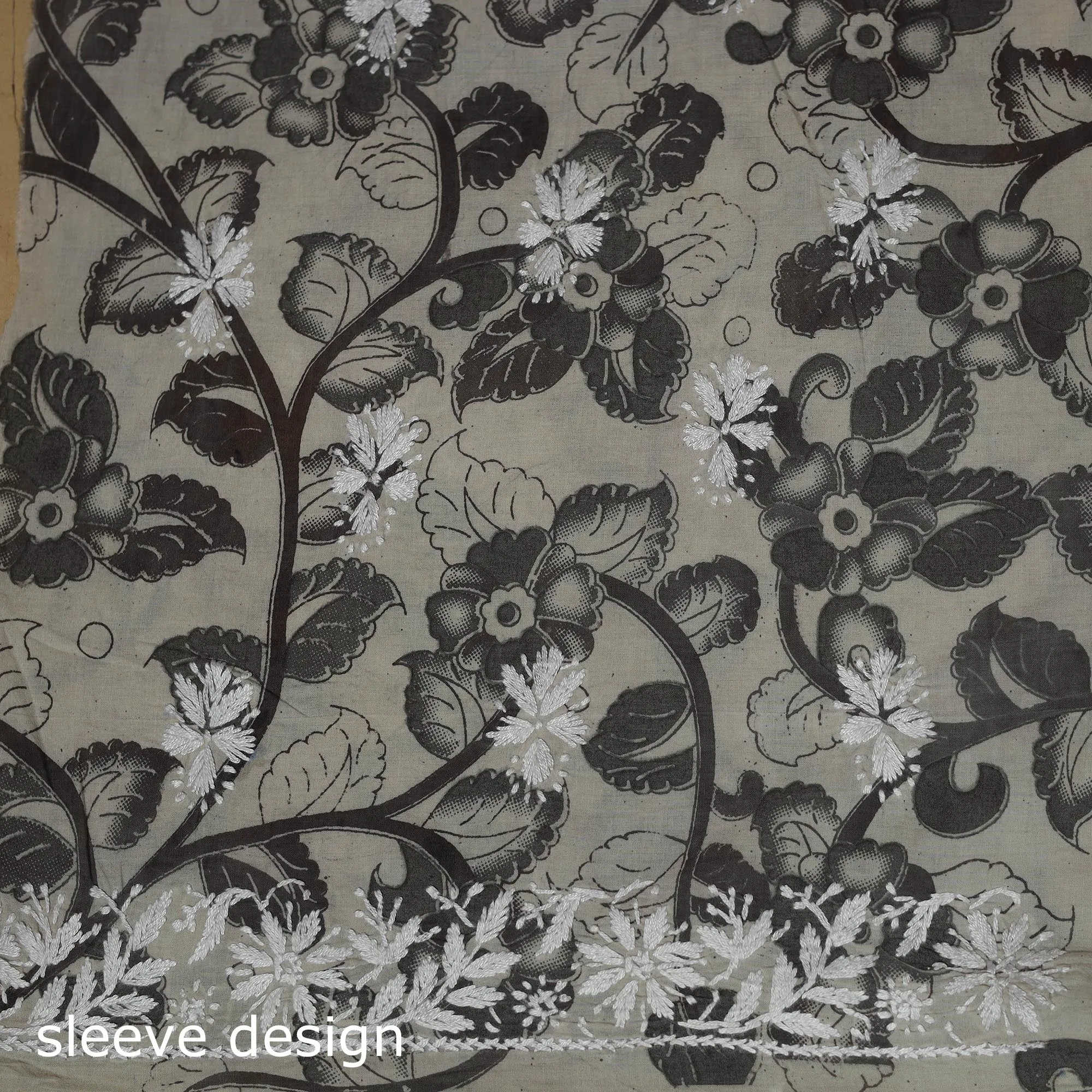 Grey - Lucknowi Chikankari Hand Work Kalamkari Unstitched Kurta Material (2.5M) 29 sold by Itokri product image thumbnail 4