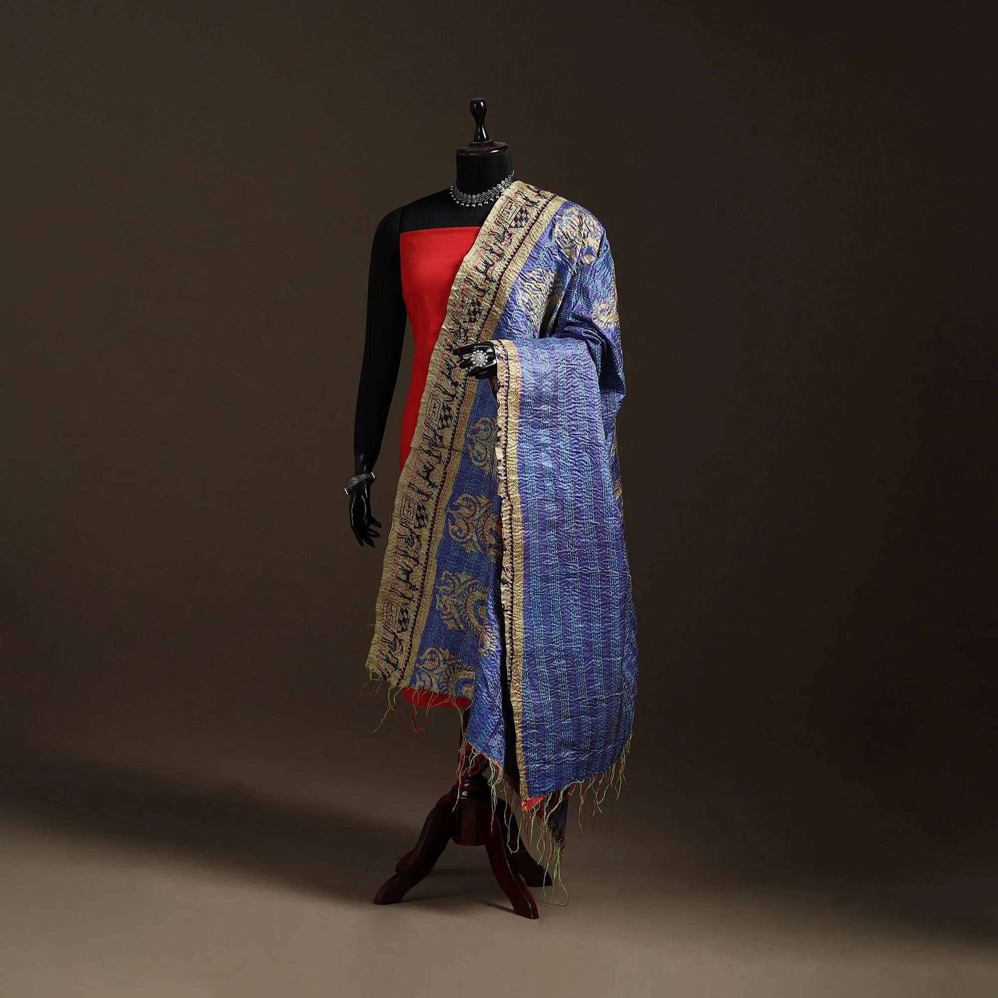 Multicolor - Bengal Hand Embroidery Patchwork Reversible Silk Kantha Dupatta 90 sold by Itokri product image thumbnail 5