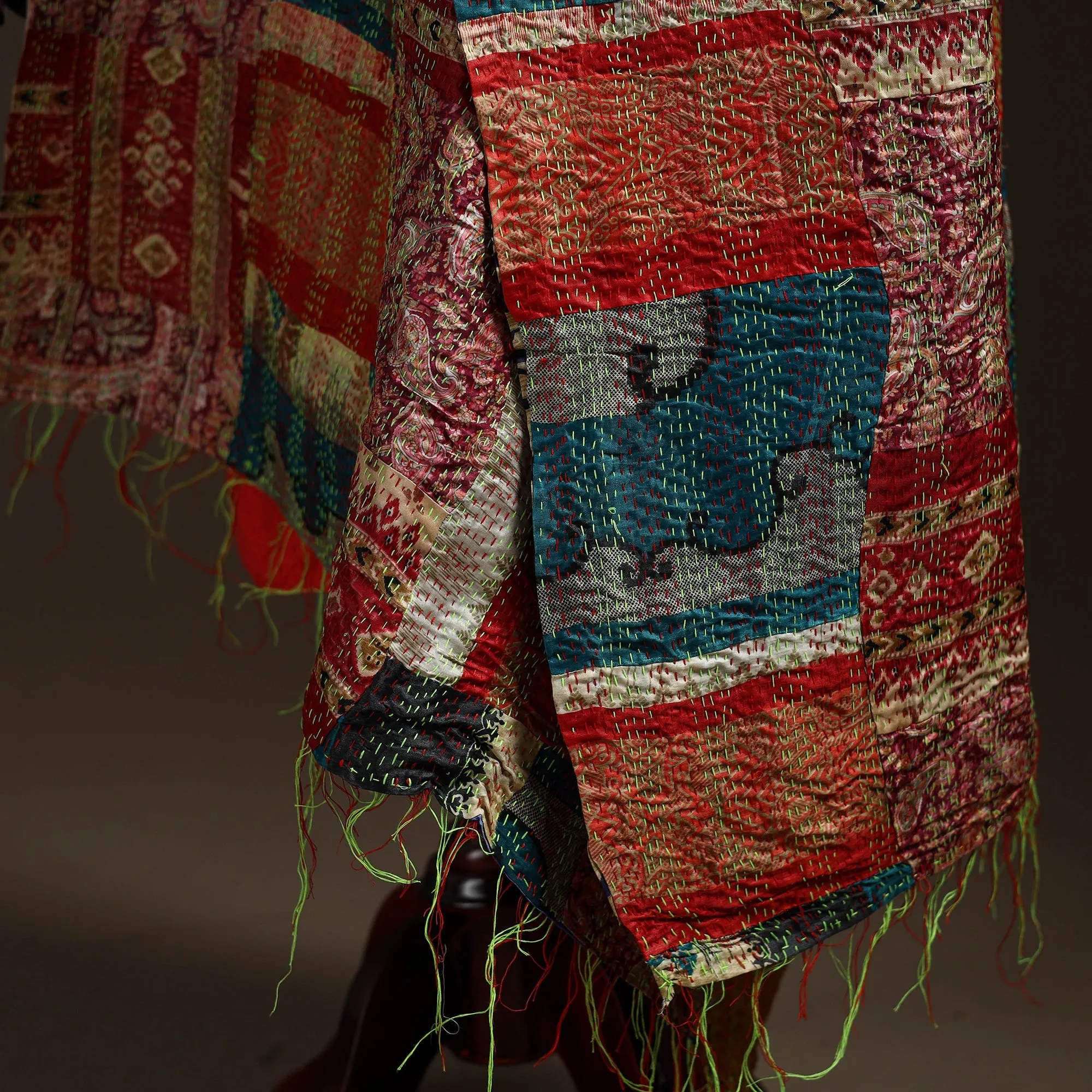 Multicolor - Bengal Hand Embroidery Patchwork Reversible Silk Kantha Dupatta 90 sold by Itokri product image thumbnail 4