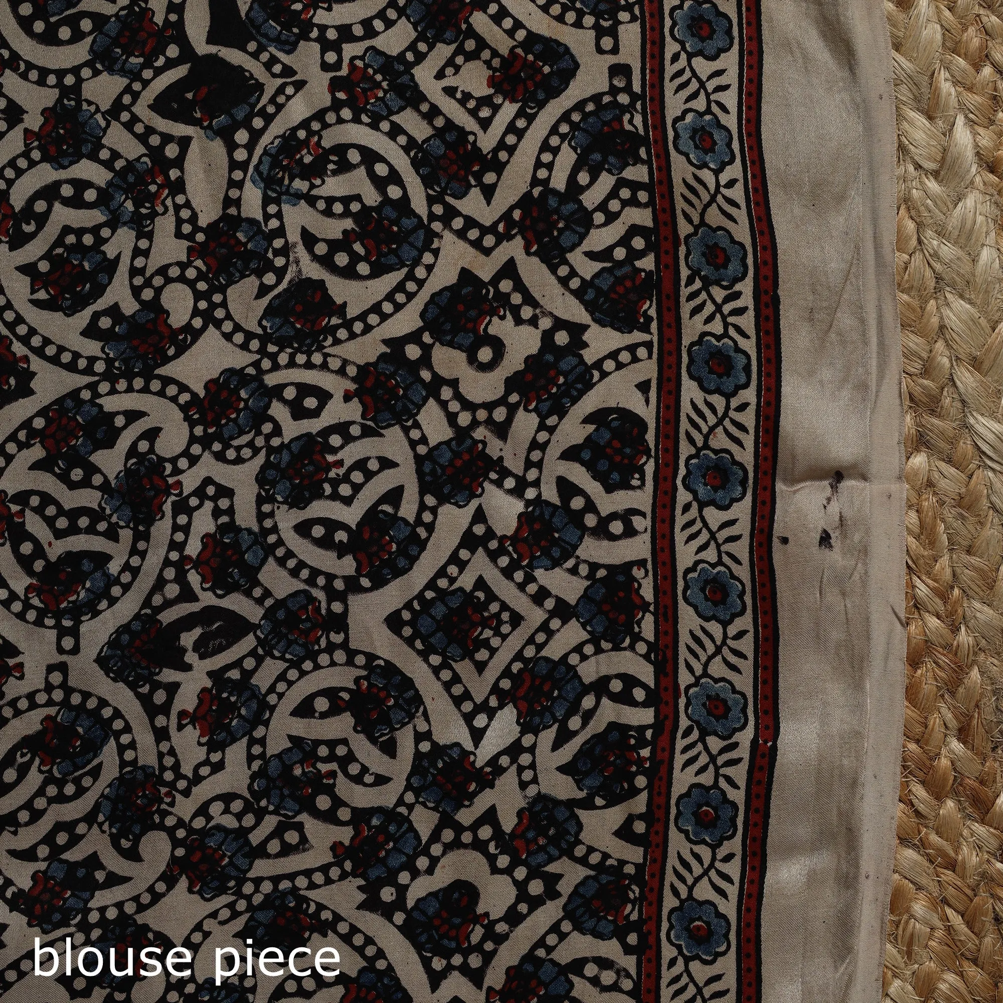 Multicolor - Natural Dyed Hand Block Print Modal Silk Ajrakh Saree with Tassels 18 sold by Itokri product image thumbnail 5