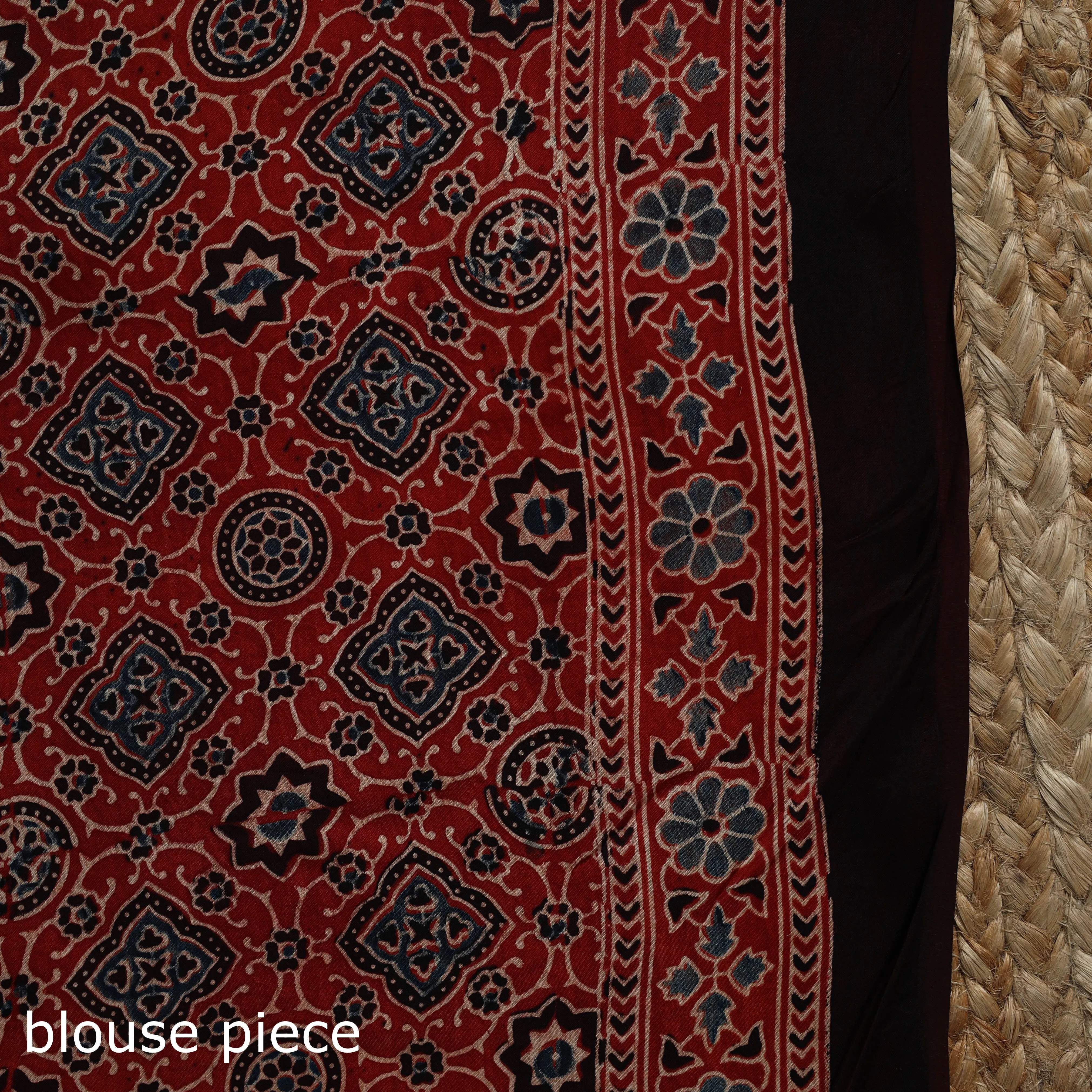 Red - Natural Dyed Hand Block Print Modal Silk Ajrakh Saree with Tassels 17 sold by Itokri product image thumbnail 5