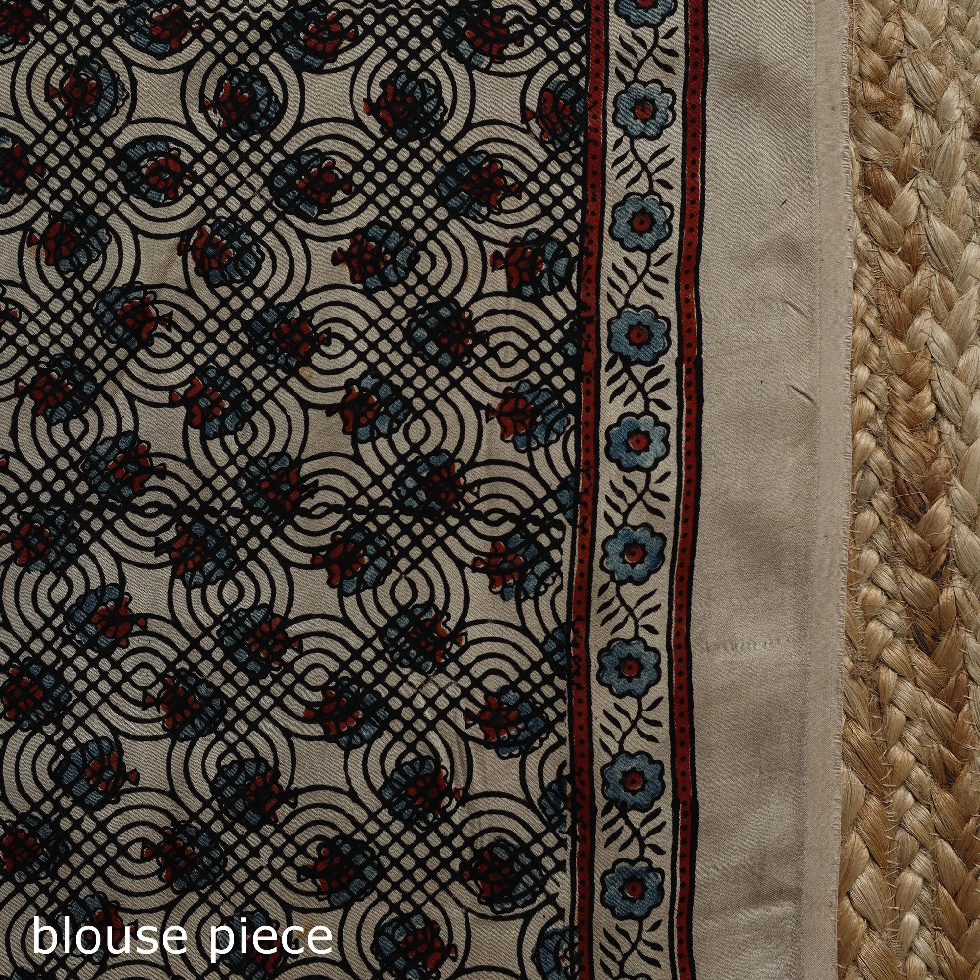 Multicolor - Natural Dyed Hand Block Print Modal Silk Ajrakh Saree with Tassels 15 sold by Itokri product image thumbnail 5