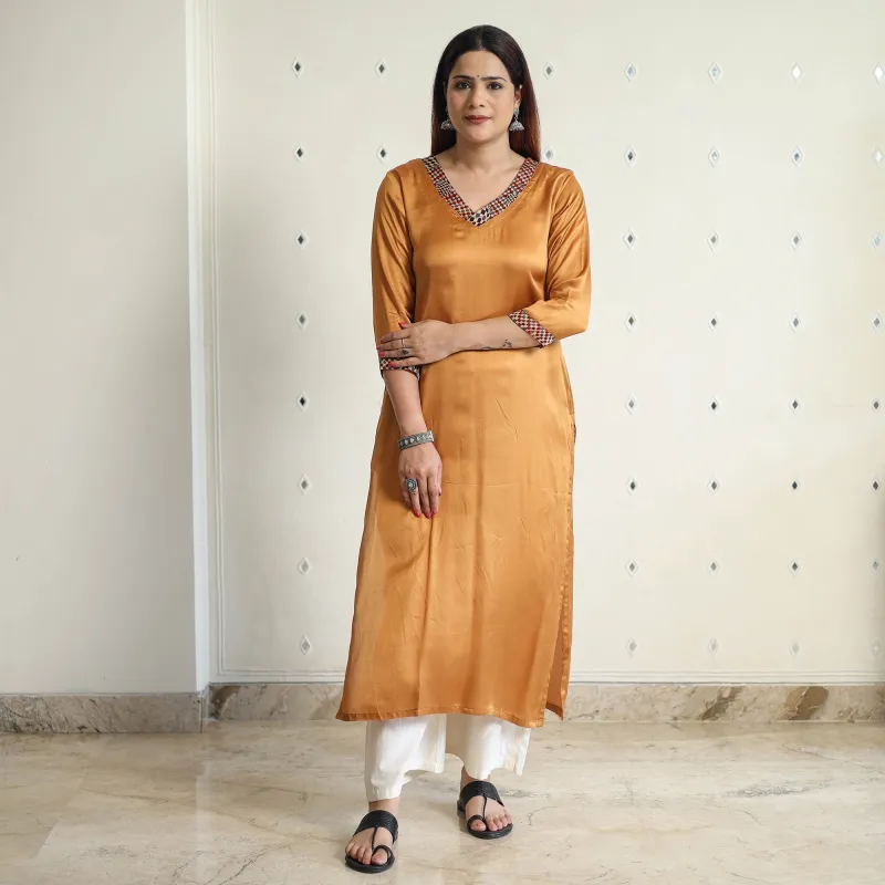 Brown - Modal Silk Plain Long Straight Kurta 46 sold by Itokri