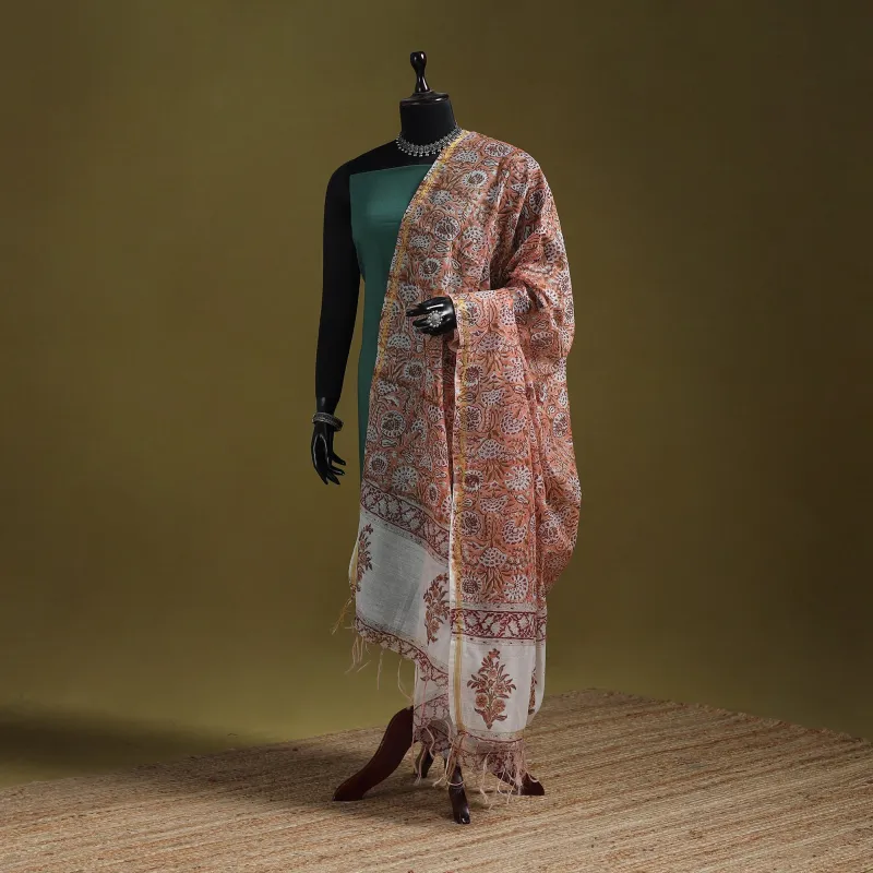 Pink - Hand Block Print Chanderi Silk Sanganeri Floral Dupatta 53 made by Itokri
