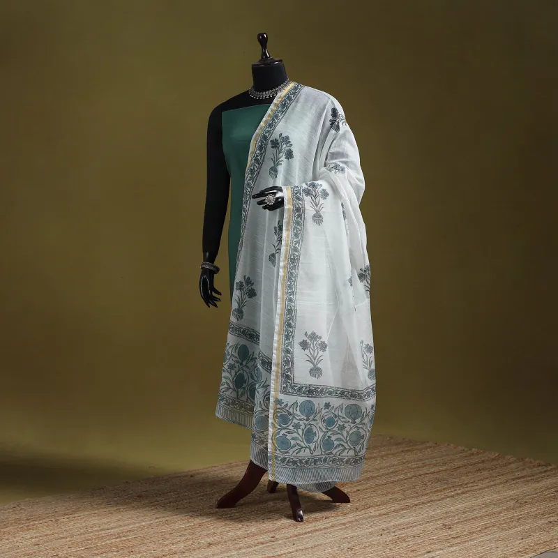 Hand Block Print Chanderi Silk Sanganeri Floral Dupatta 45 sold by Itokri