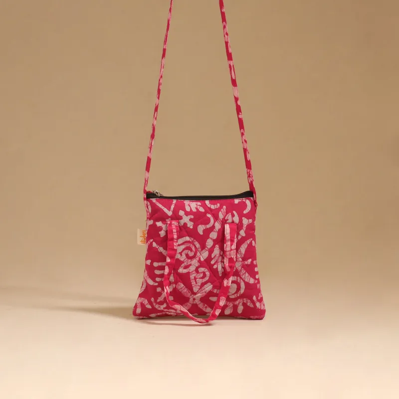 Pink - Handcrafted Quilted Sling Bag 40 made by Itokri