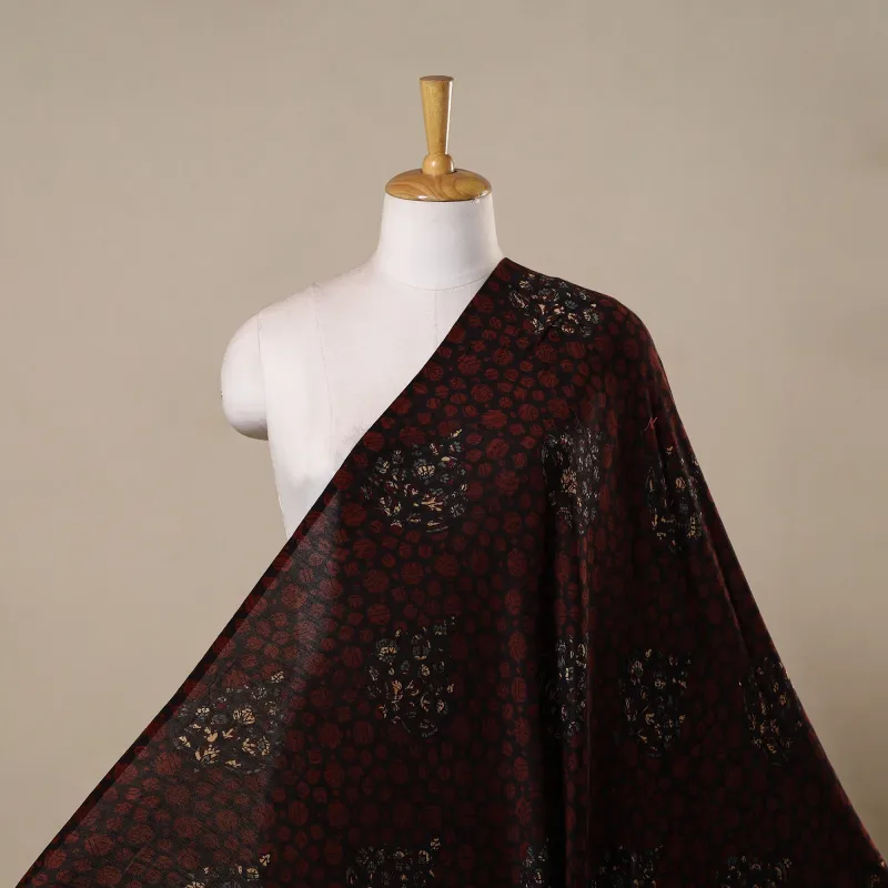 Maroon - Hand Block Print Natural Dyed Chanderi Silk Ajrakh Fabric 24 sold by Itokri
