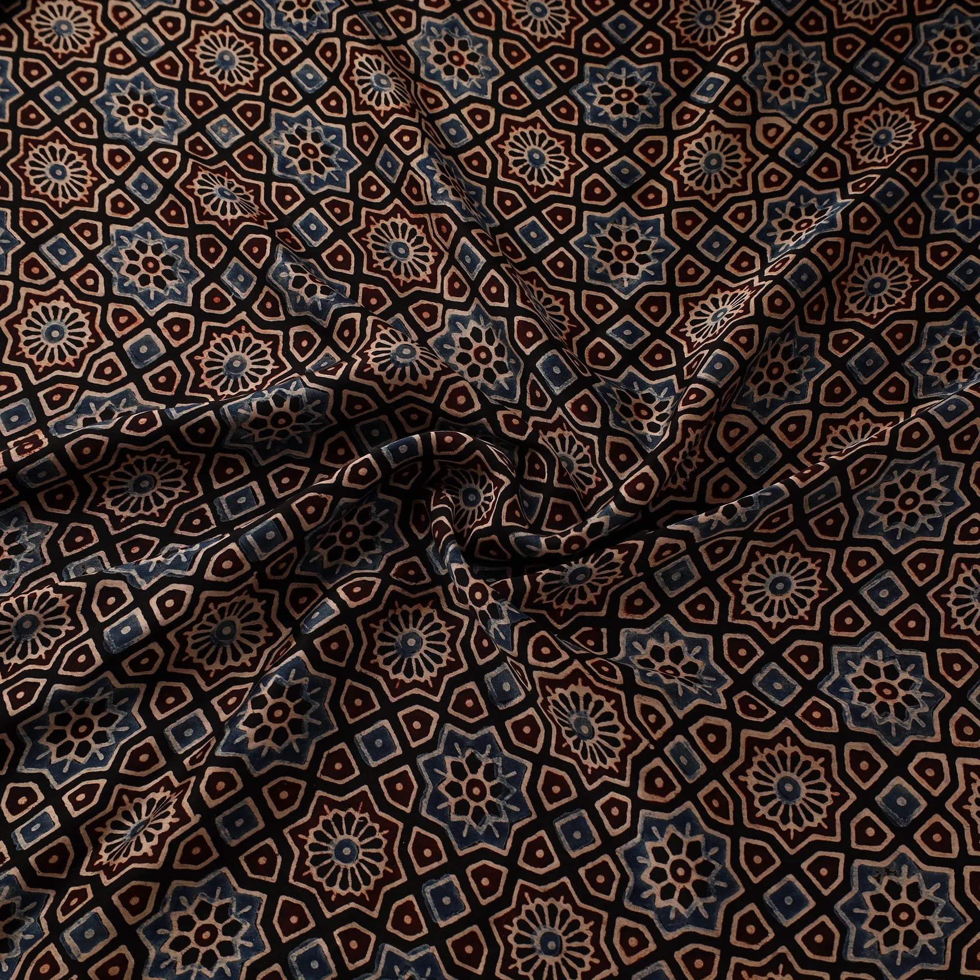 Black - Hand Block Print Natural Dyed Modal Silk Ajrakh Fabric 37 sold by Itokri product image thumbnail 3