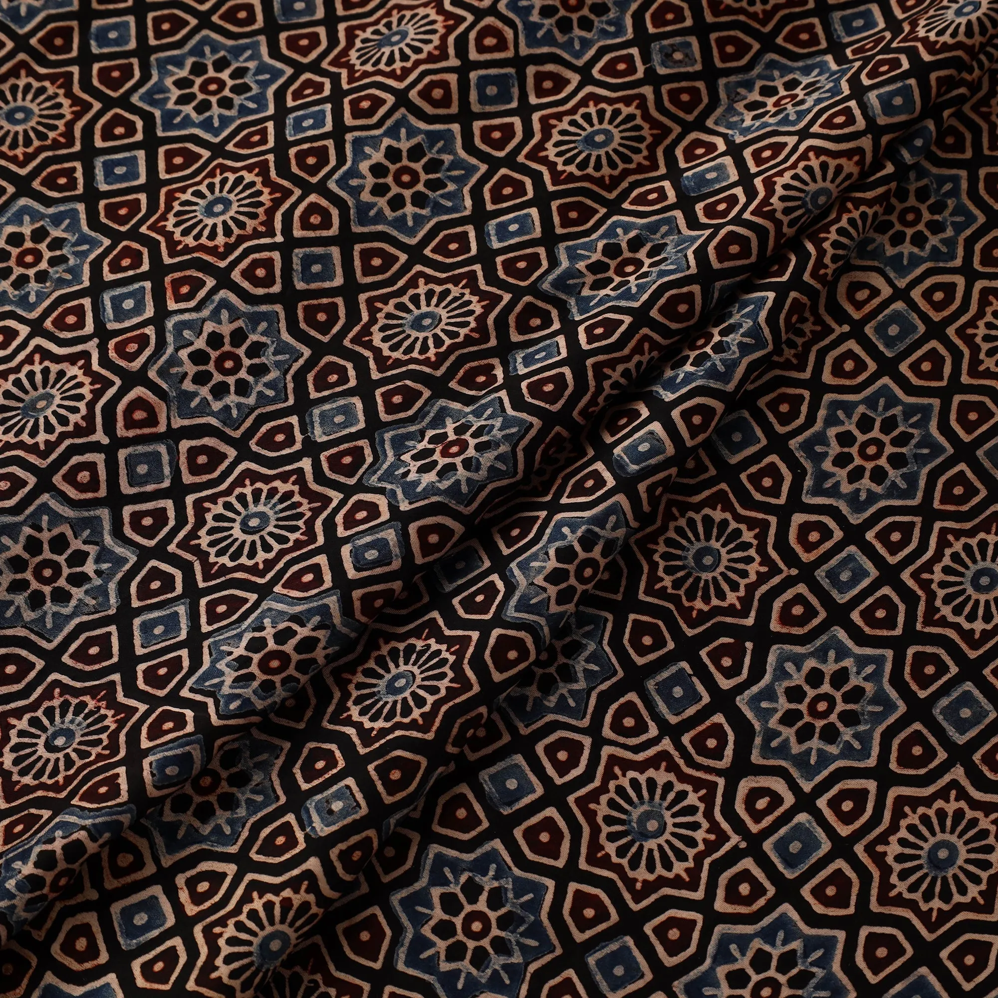 Black - Hand Block Print Natural Dyed Modal Silk Ajrakh Fabric 37 sold by Itokri product image thumbnail 2