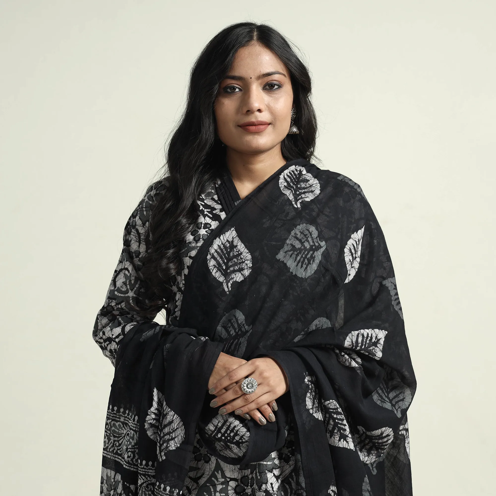 Black - Hand Batik Printed Cotton Kurta with Palazzo & Dupatta Set sold by Itokri product image thumbnail 2
