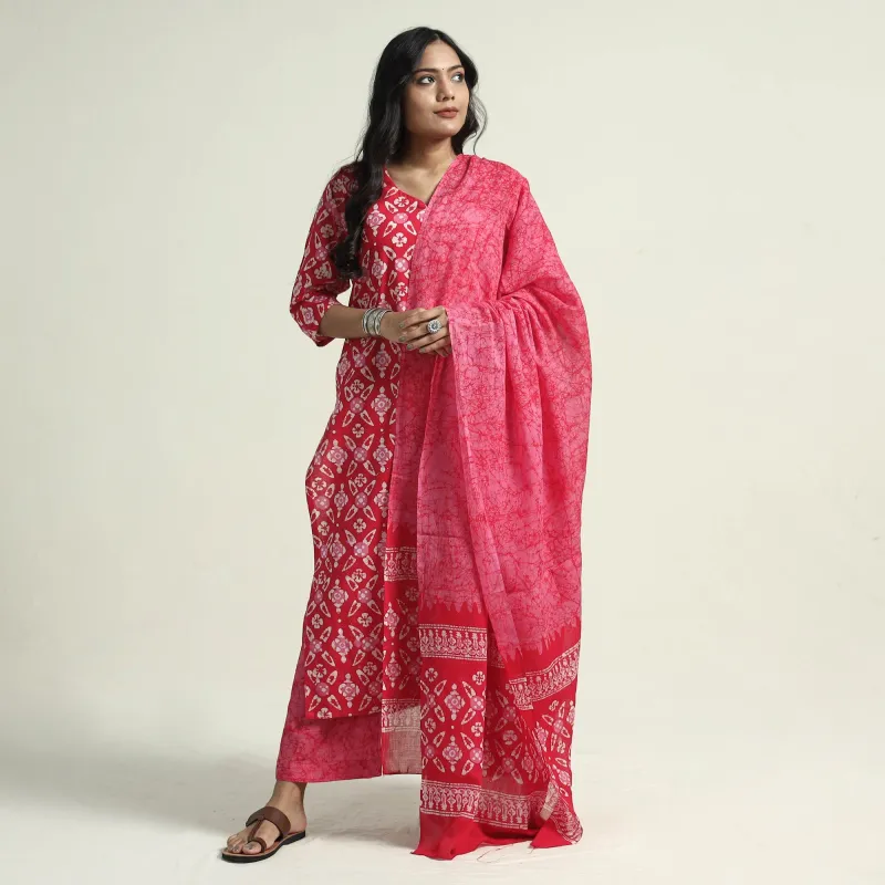 Pink - Cotton Hand Batik Print Kurta Set 03 sold by Itokri