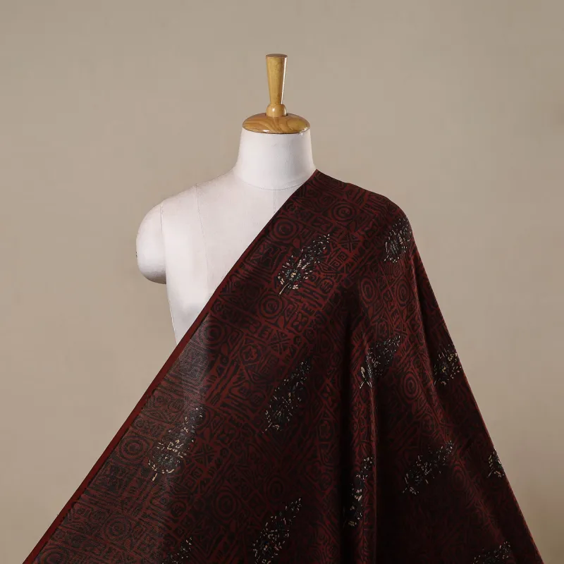Maroon - Hand Block Print Natural Dyed Chanderi Silk Ajrakh Fabric 06 made by Itokri