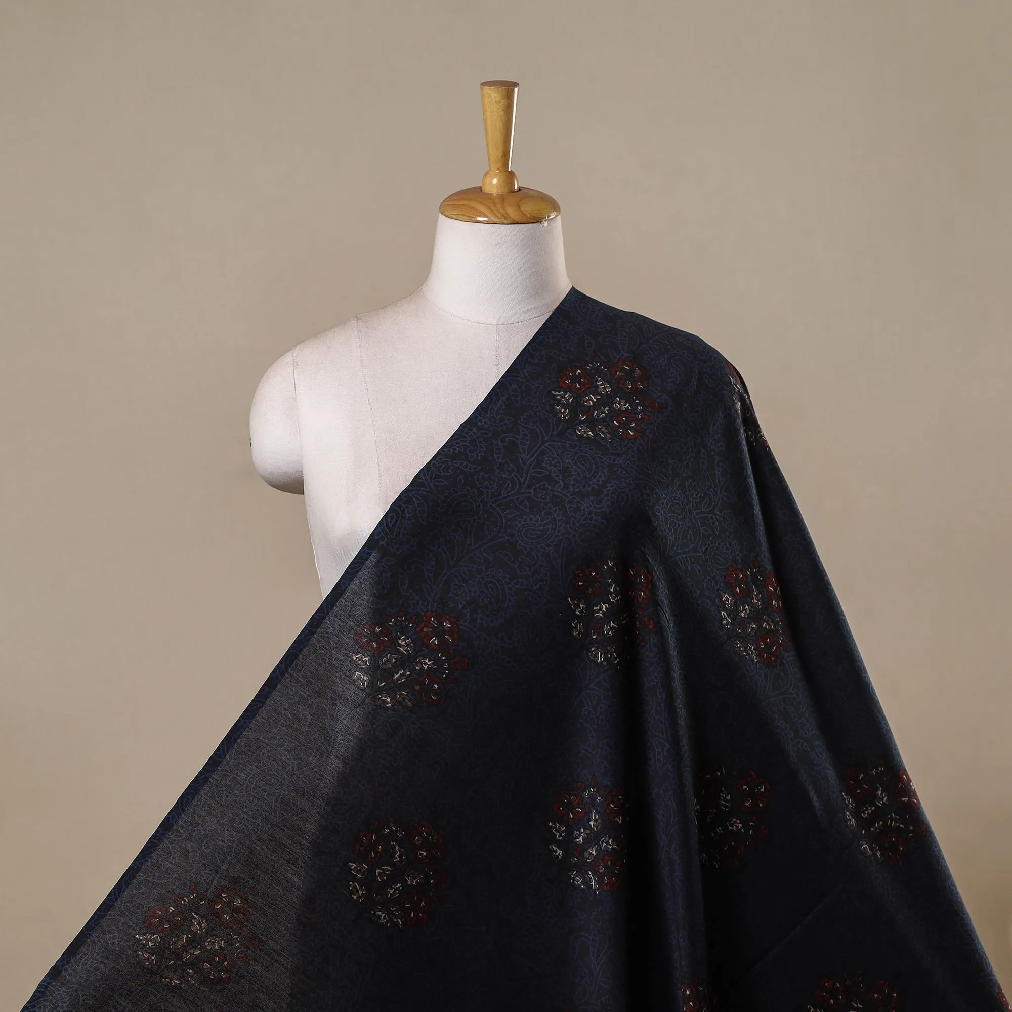 Blue - Hand Block Print Natural Dyed Chanderi Silk Ajrakh Fabric 08 sold by Itokri