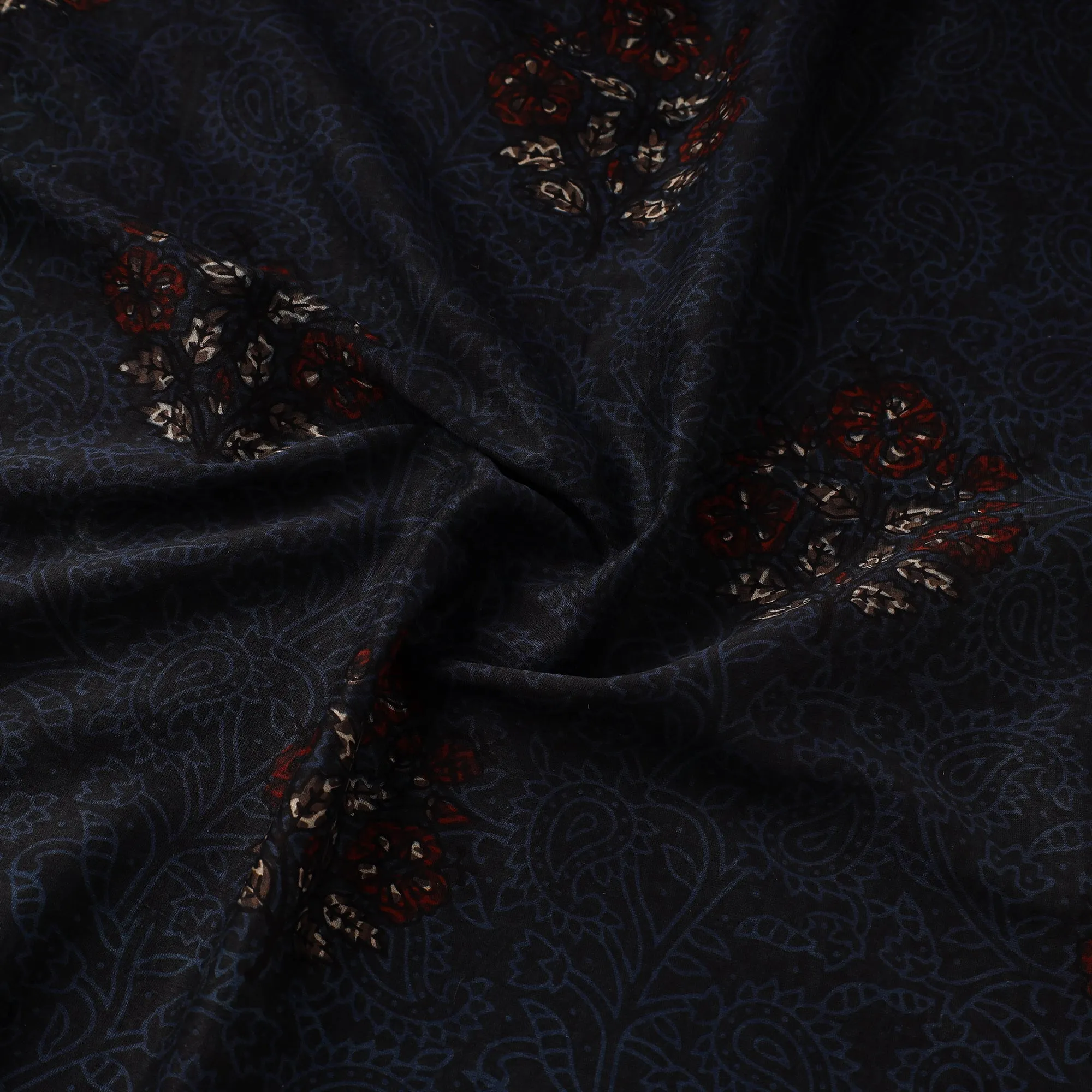 Blue - Hand Block Print Natural Dyed Chanderi Silk Ajrakh Fabric 08 sold by Itokri product image thumbnail 3