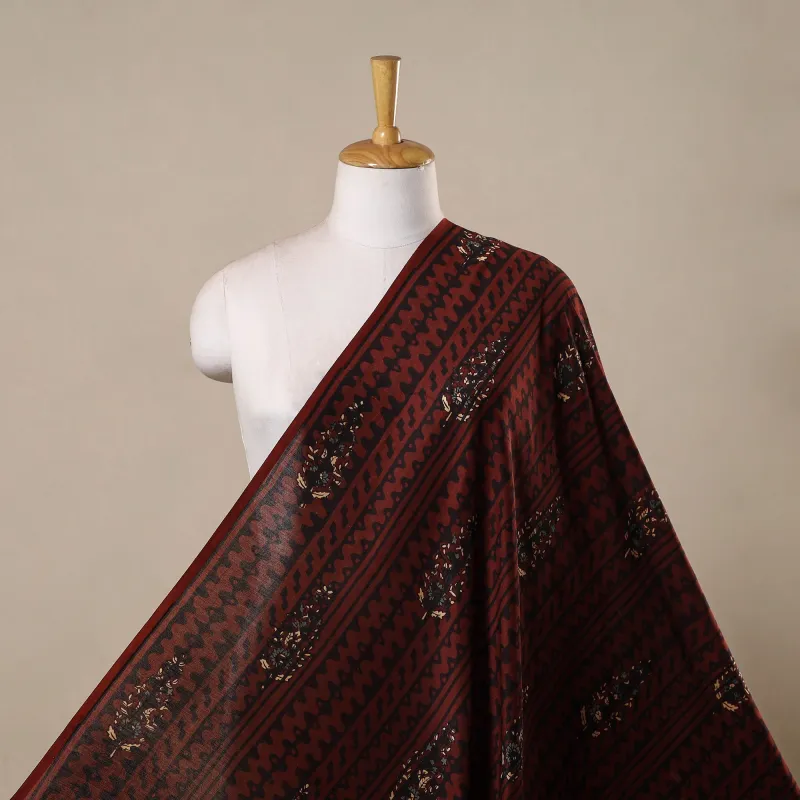 Maroon - Hand Block Print Natural Dyed Chanderi Silk Ajrakh Fabric 10 sold by Itokri