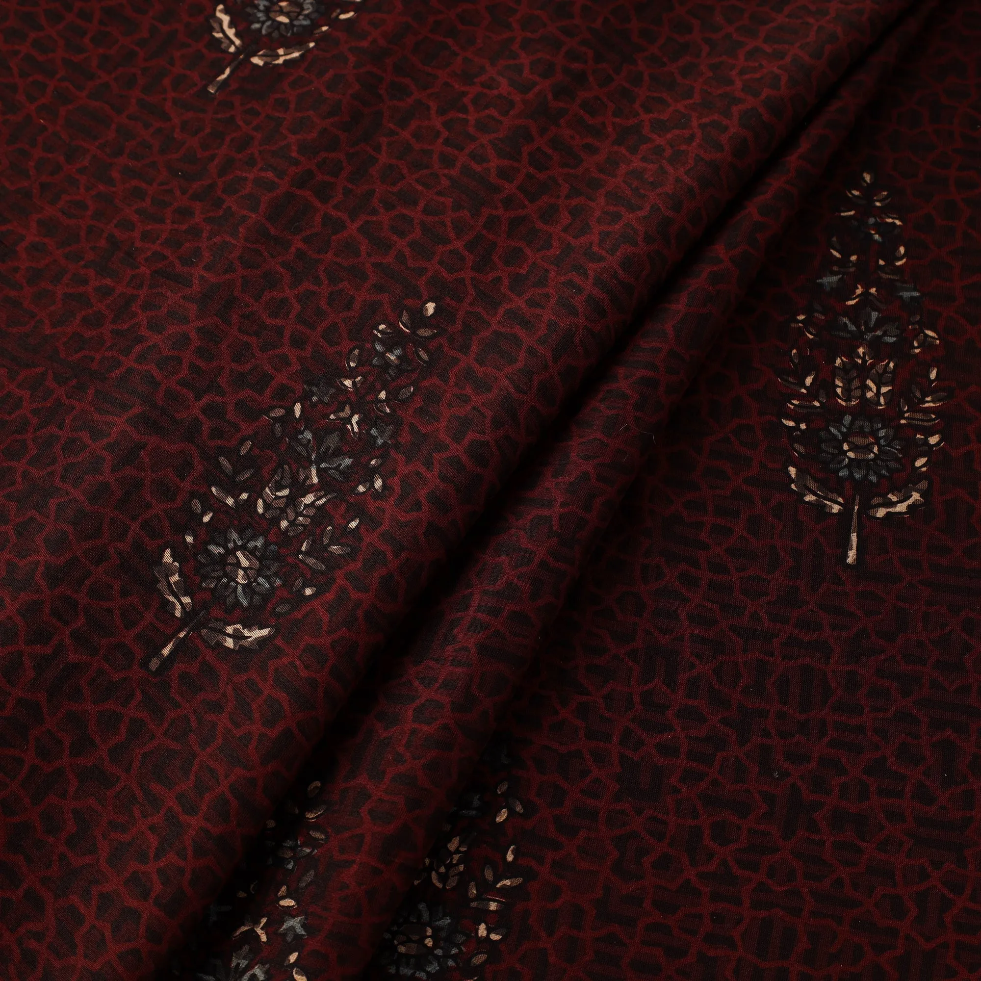 Maroon - Hand Block Print Natural Dyed Chanderi Silk Ajrakh Fabric 13 sold by Itokri product image thumbnail 2