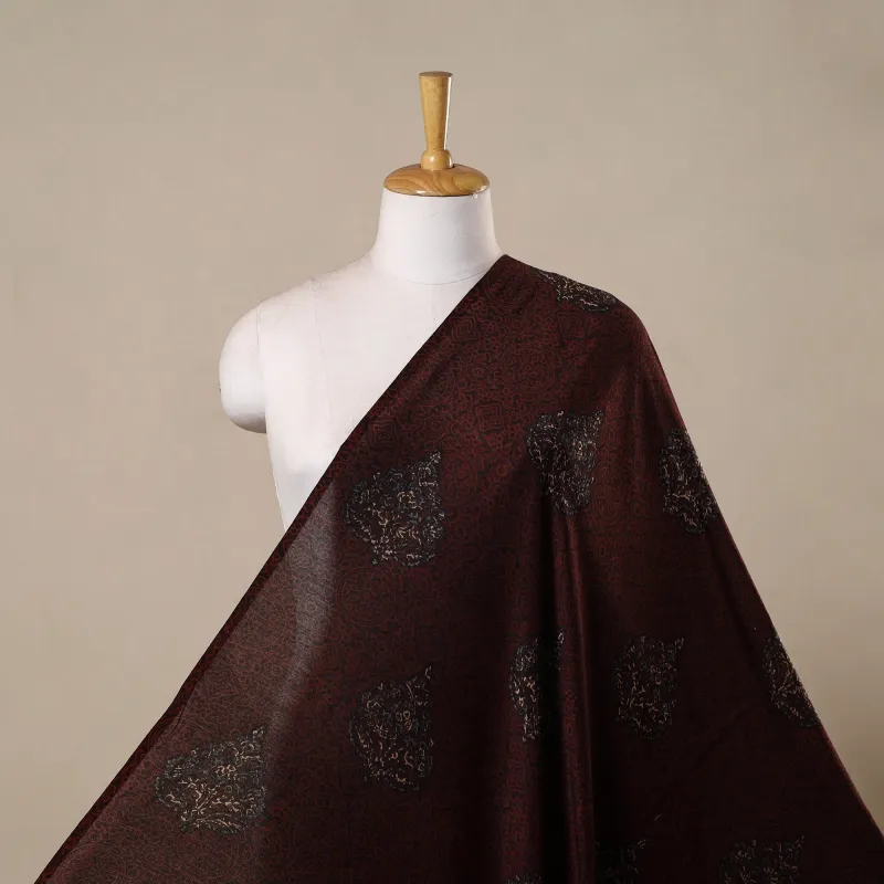 Maroon - Hand Block Print Natural Dyed Chanderi Silk Ajrakh Fabric 14 made by Itokri