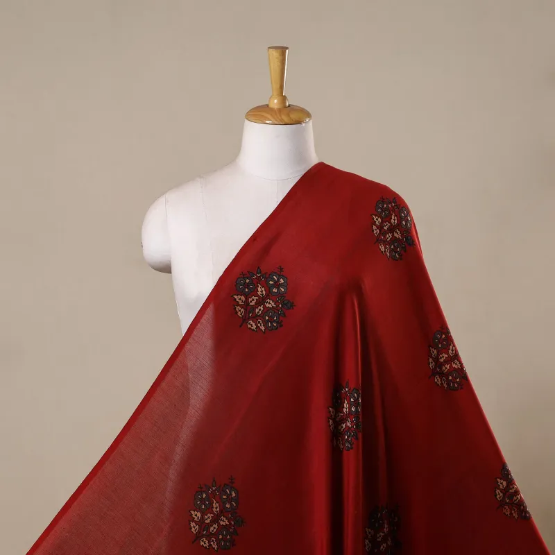 Red - Hand Block Print Natural Dyed Chanderi Silk Ajrakh Fabric 04 sold by Itokri