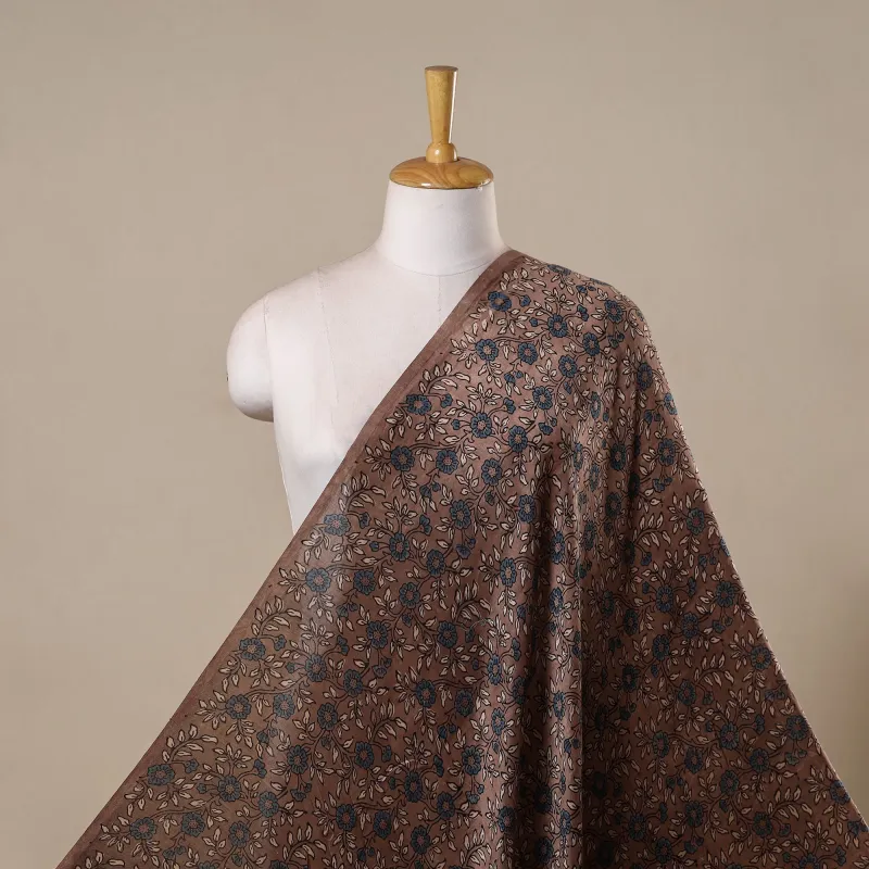 Brown - Hand Block Print Natural Dyed Chanderi Silk Ajrakh Fabric 02 made by Itokri