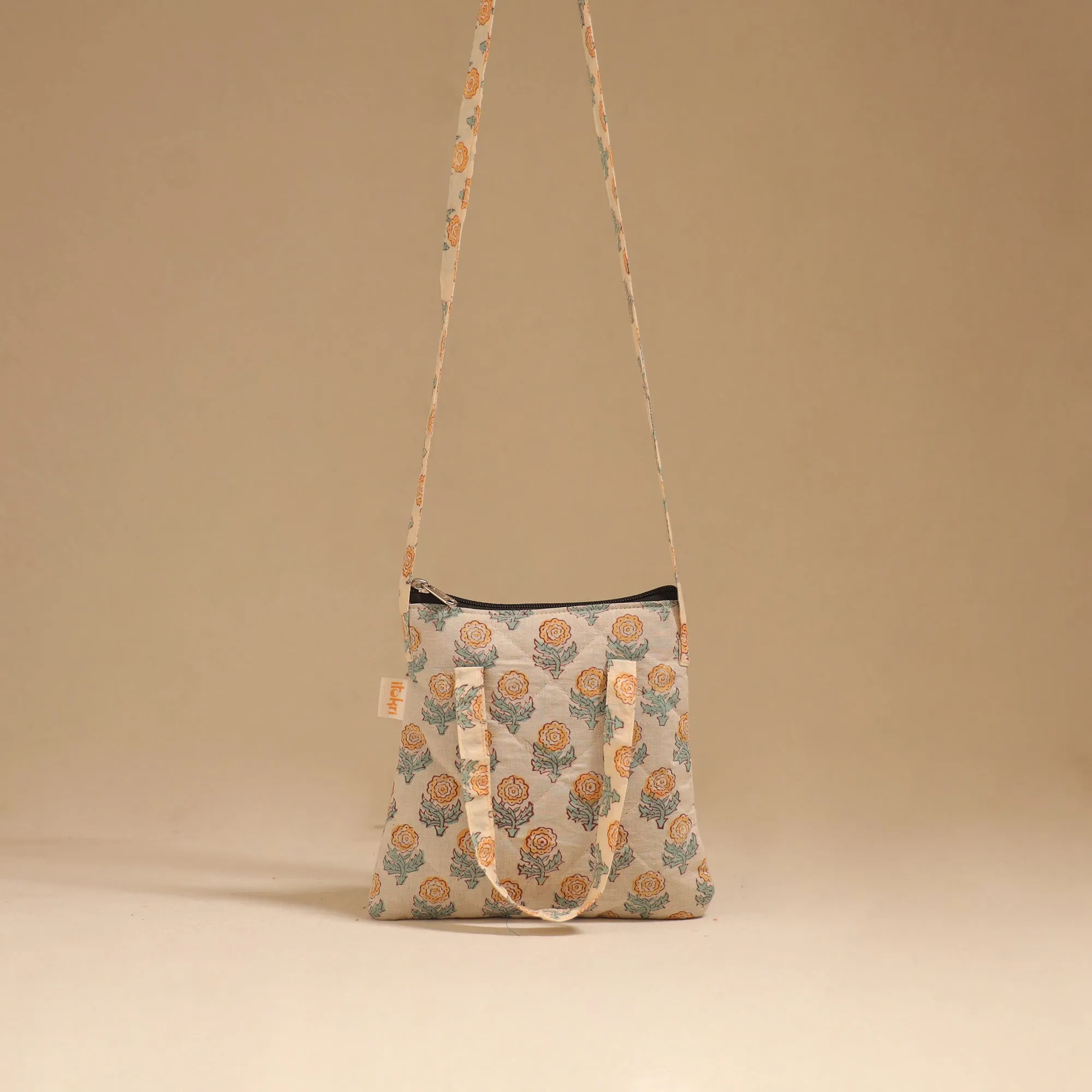 Beige - Handcrafted Quilted Sling Bag 01 sold by Itokri