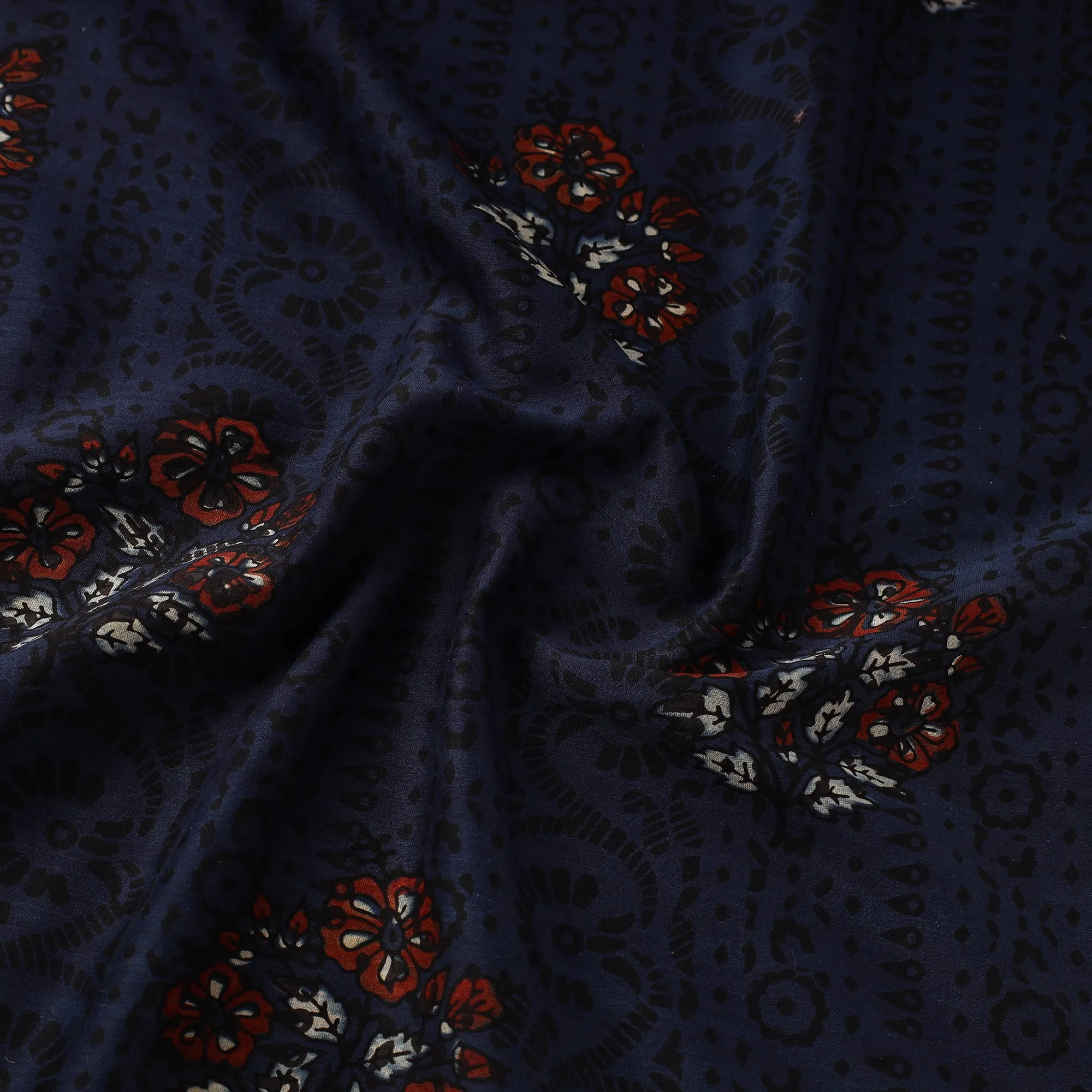 Blue - Hand Block Print Natural Dyed Chanderi Silk Ajrakh Fabric 19 sold by Itokri product image thumbnail 3