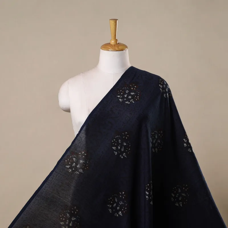 Blue - Hand Block Print Natural Dyed Chanderi Silk Ajrakh Fabric 19 made by Itokri