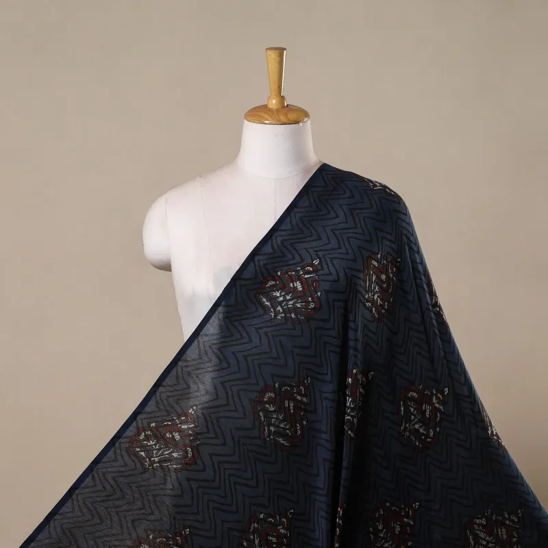 Blue - Hand Block Print Natural Dyed Chanderi Silk Ajrakh Fabric 20 sold by Itokri