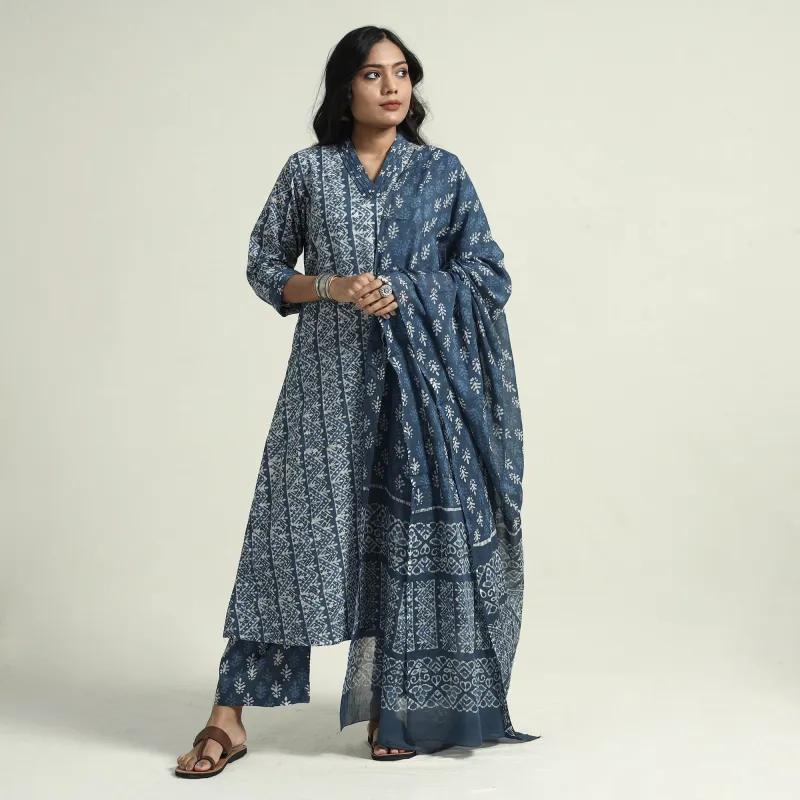 Blue - Cotton Hand Batik Print Kurta Set 04 sold by Itokri