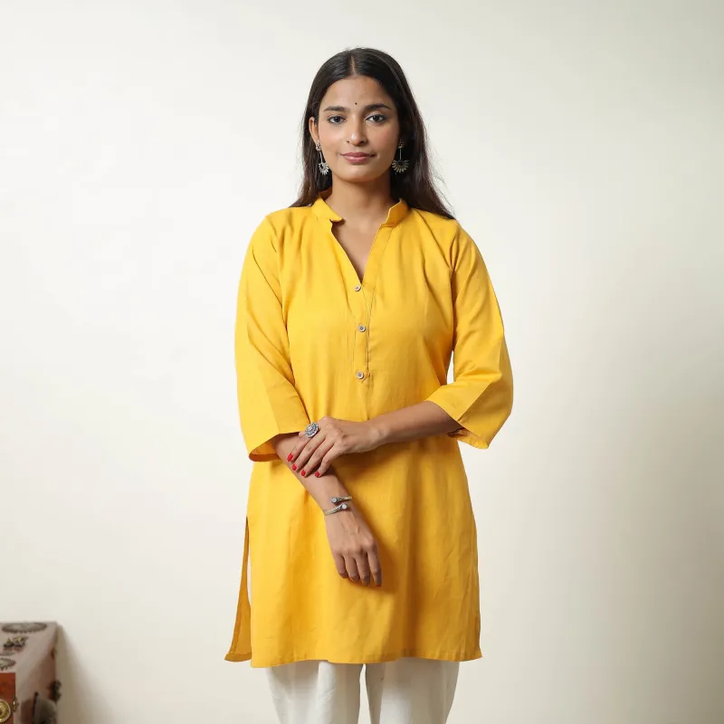 Jasmin Yellow Flex Cotton Short Plain Kurta made by Itokri