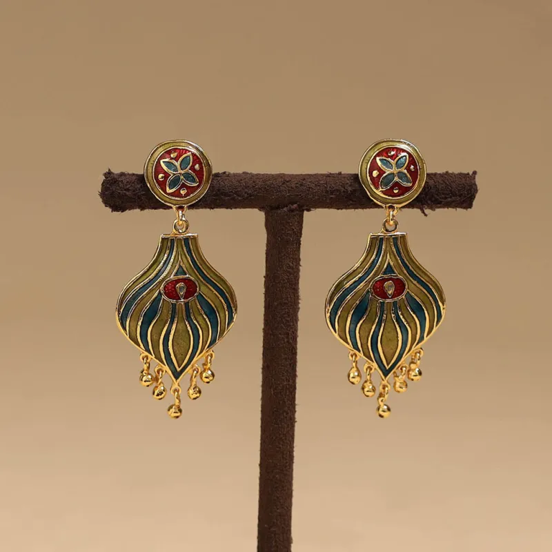 Yellow - Handcrafted Paka Meenakari Earrings 78 made by Itokri
