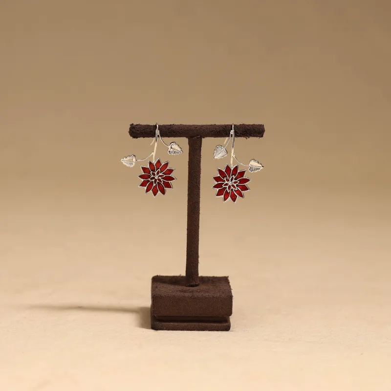 Red - Flower & Leaf - Handcrafted Paka Meenakari Earrings 72 made by Itokri