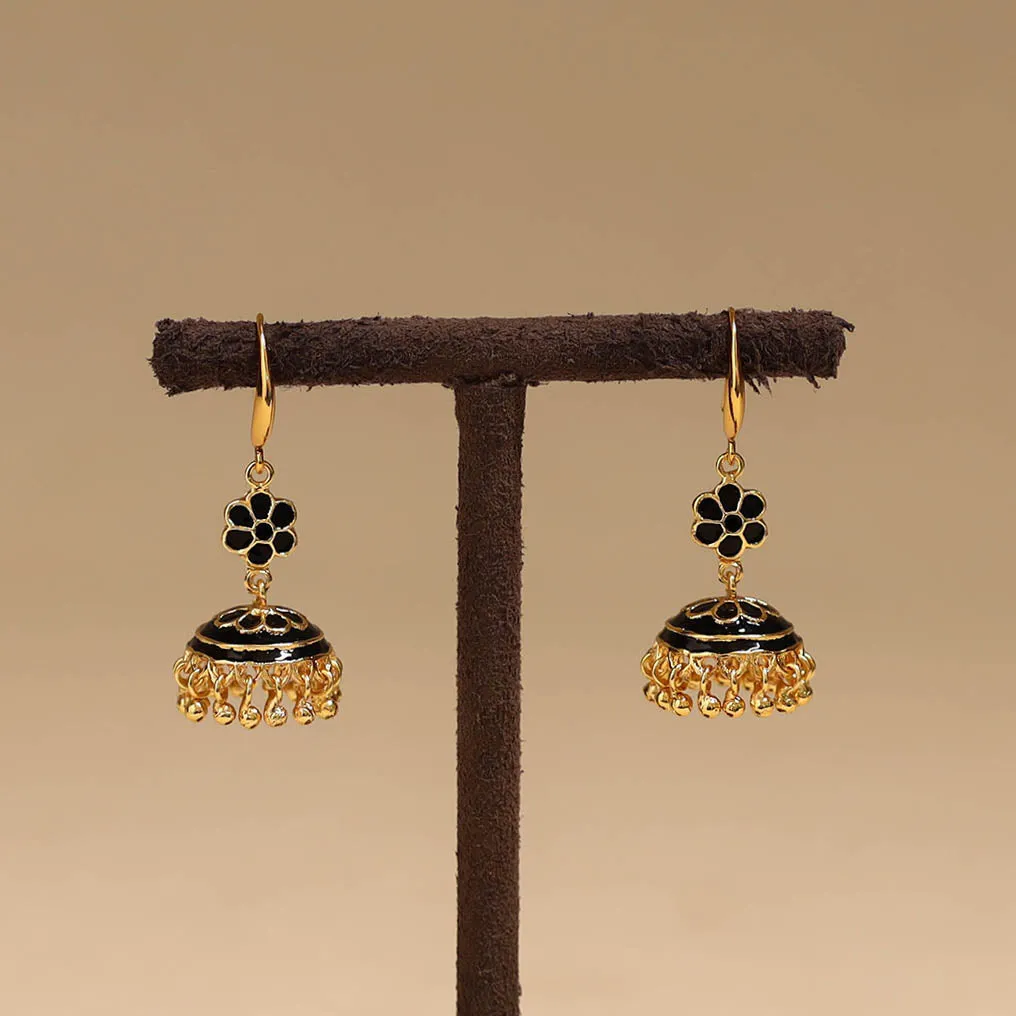 Black - Handcrafted Paka Meenakari Jhumki Earrings 62 sold by Itokri product image thumbnail 2