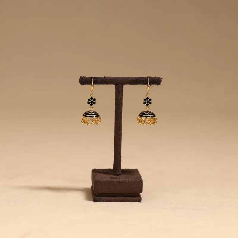 Black - Handcrafted Paka Meenakari Jhumki Earrings 62 made by Itokri