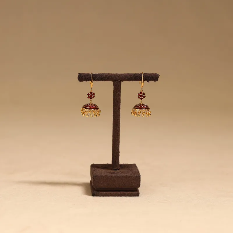Red - Handcrafted Paka Meenakari Jhumki Earrings 61 made by Itokri