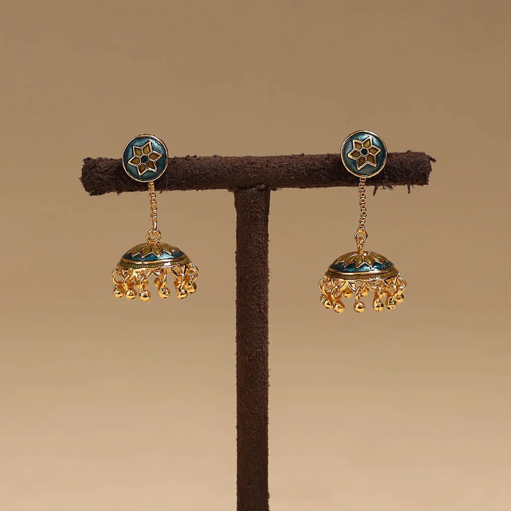 Blue - Handcrafted Paka Meenakari Jhumki Earrings 58 sold by Itokri product image thumbnail 2