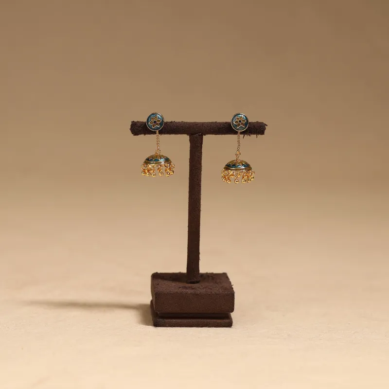 Blue - Handcrafted Paka Meenakari Jhumki Earrings 58 made by Itokri