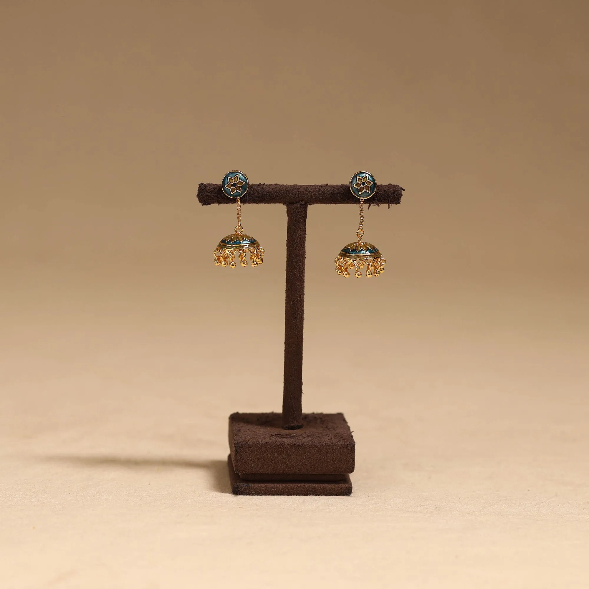 Blue - Handcrafted Paka Meenakari Jhumki Earrings 58 sold by Itokri