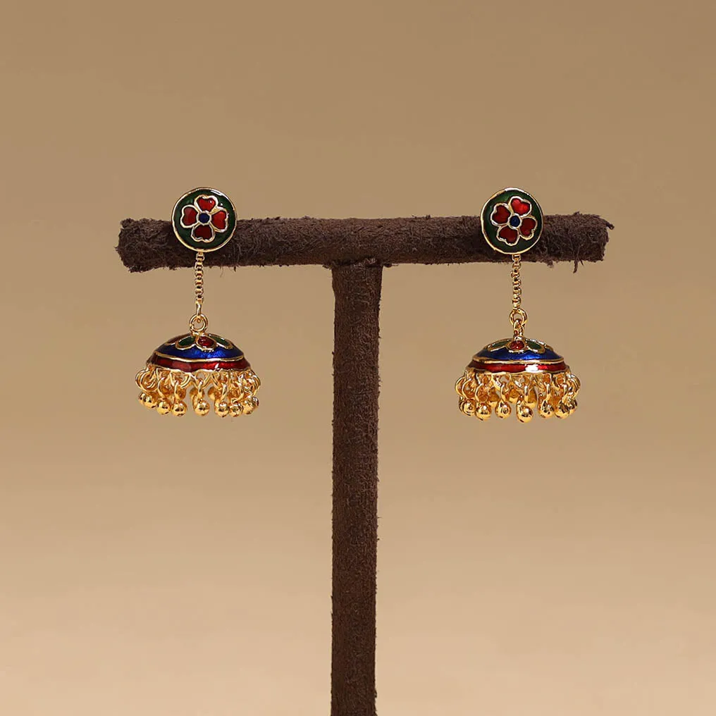 Red - Handcrafted Paka Meenakari Jhumki Earrings 56 sold by Itokri product image thumbnail 2