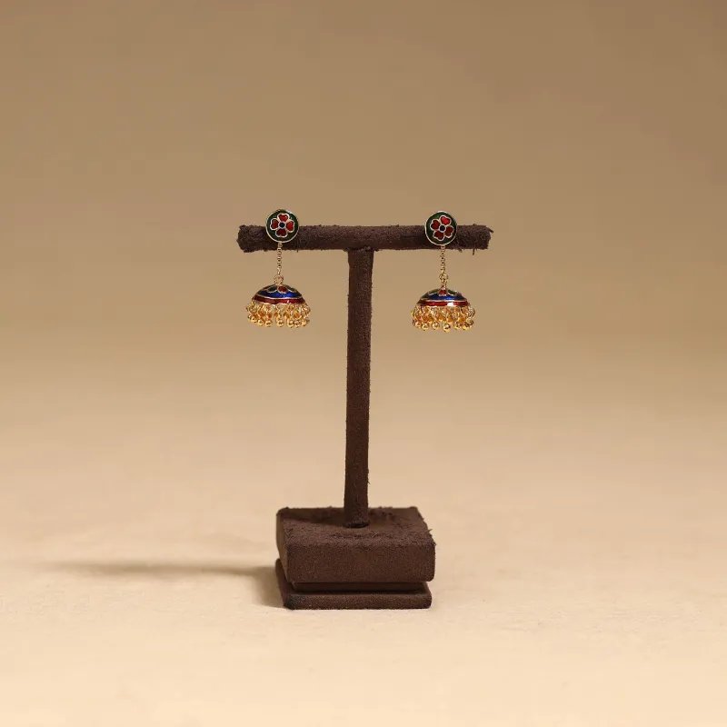 Red - Handcrafted Paka Meenakari Jhumki Earrings 56 made by Itokri