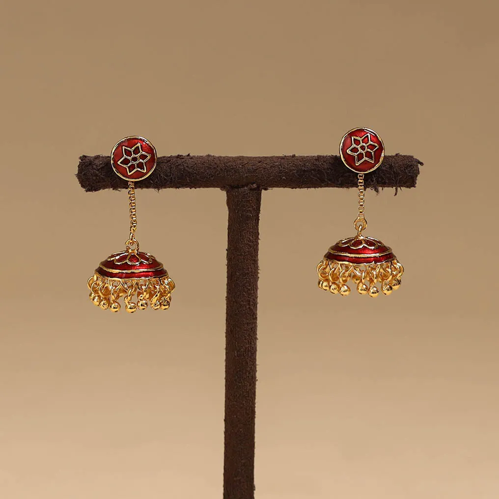 Red - aHandcrafted Paka Meenakari Jhumki Earrings 54 sold by Itokri product image thumbnail 2