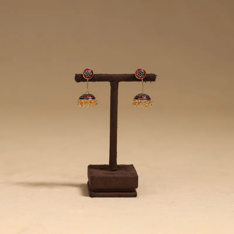 Red - Handcrafted Paka Meenakari Jhumki Earrings 53 made by Itokri