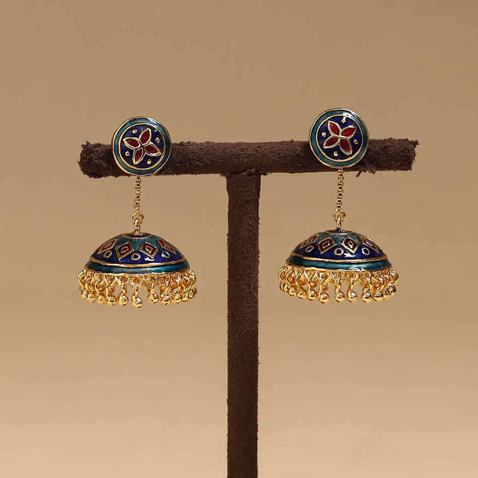Blue - Handcrafted Paka Meenakari Jhumki Earrings 197 sold by Itokri product image thumbnail 2