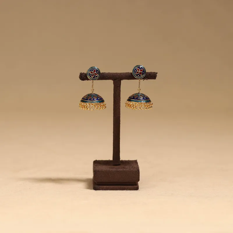 Blue - Handcrafted Paka Meenakari Jhumki Earrings 197 made by Itokri