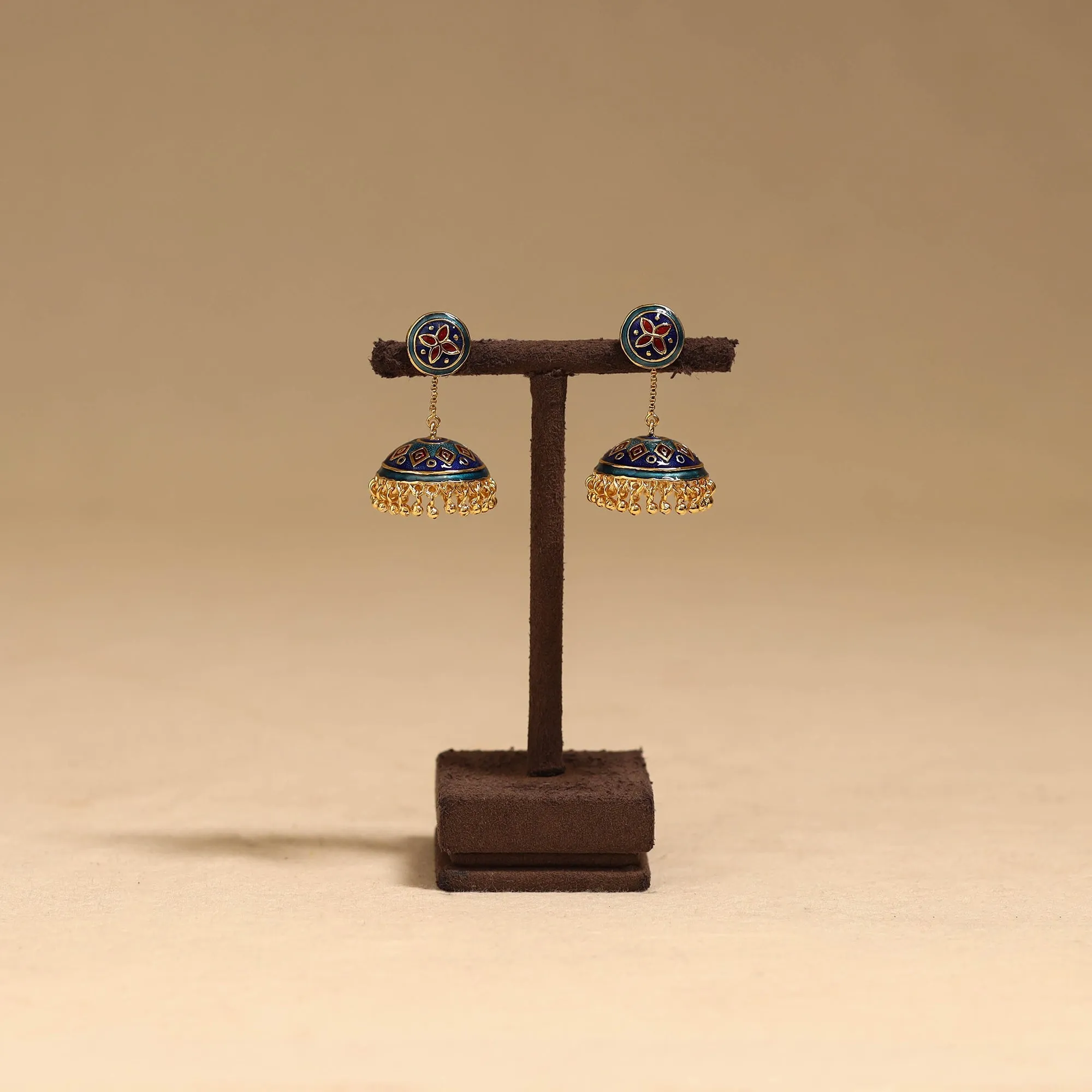 Blue - Handcrafted Paka Meenakari Jhumki Earrings 197 sold by Itokri