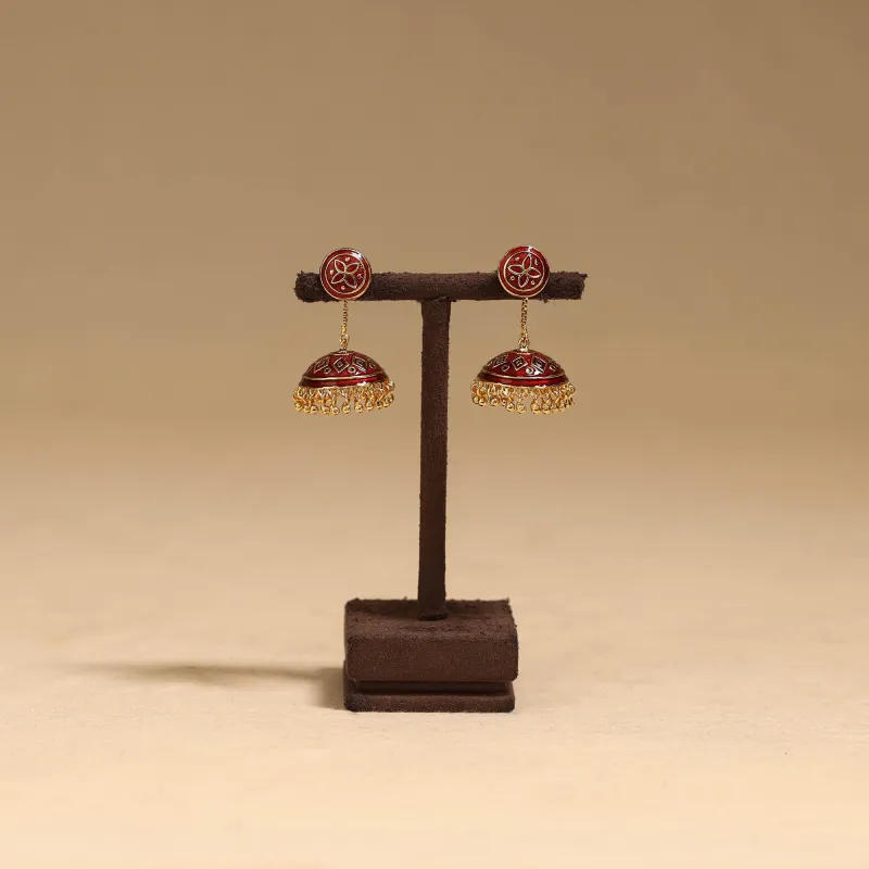 Red - Handcrafted Paka Meenakari Jhumki Earrings 196 made by Itokri
