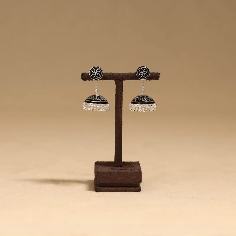 Black - Handcrafted Paka Meenakari Jhumki Earrings 193 made by Itokri